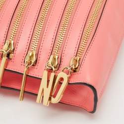 Moschino Dark Pink Leather Multi Zip Shoulder Bag