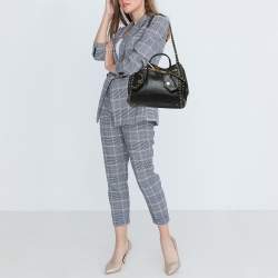 Moschino Black Leather Eyelet Pocket Tote