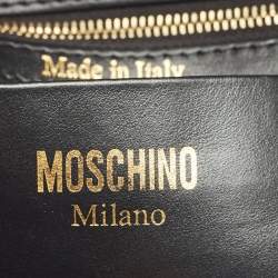 Moschino Black Leather Eyelet Pocket Tote