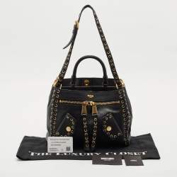 Moschino Black Leather Eyelet Pocket Tote