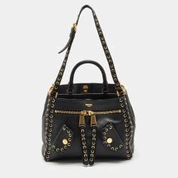 Moschino Black Leather Eyelet Pocket Tote
