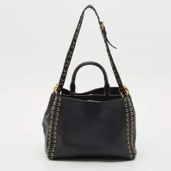 Moschino Black Leather Eyelet Pocket Tote