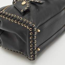 Moschino Black Leather Eyelet Pocket Tote