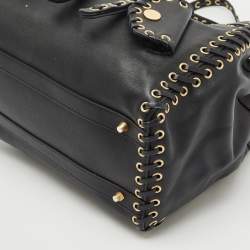 Moschino Black Leather Eyelet Pocket Tote
