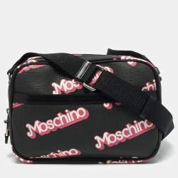 Moschino Black/Pink Coated Canvas and Leather Barbie Logo Crossbody Bag