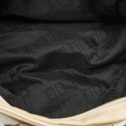 Moschino Beige Fabric Logo Long Handle Satchel