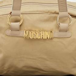 Moschino Beige Fabric Logo Long Handle Satchel