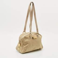 Moschino Beige Fabric Logo Long Handle Satchel