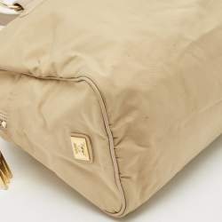 Moschino Beige Fabric Logo Long Handle Satchel