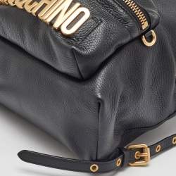 Pre Owned Moschino Black Leather Logo Backpack