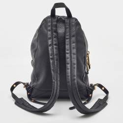 Pre Owned Moschino Black Leather Logo Backpack