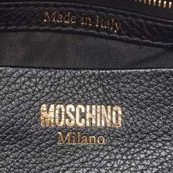 Pre Owned Moschino Black Leather Logo Backpack