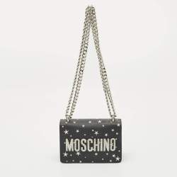 Pre Owned Moschino Black Leather Space Teddy Shoulder Bag