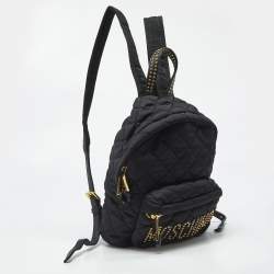 Pre Owned Moschino Black Quilted Nylon and Leather Studded Classic Logo Backpack