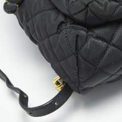 Pre Owned Moschino Black Quilted Nylon and Leather Studded Classic Logo Backpack
