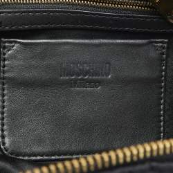 Pre Owned Moschino Black Quilted Nylon and Leather Studded Classic Logo Backpack