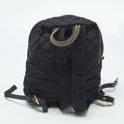 Pre Owned Moschino Black Quilted Nylon and Leather Studded Classic Logo Backpack