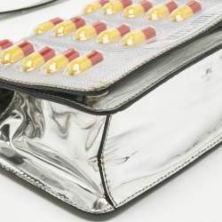 Pre Owned Moschino Silver Patent Leather and PVC Pill Pack Crossbody Bag