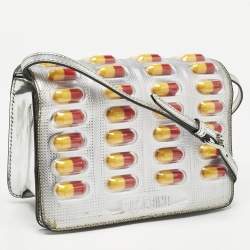 Pre Owned Moschino Silver Patent Leather and PVC Pill Pack Crossbody Bag