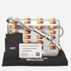 Pre Owned Moschino Silver Patent Leather and PVC Pill Pack Crossbody Bag