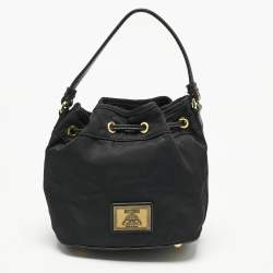 Pre Owned Moschino Black Nylon and Leather Classic Logo Bucket Bag