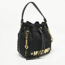 Pre Owned Moschino Black Nylon and Leather Classic Logo Bucket Bag