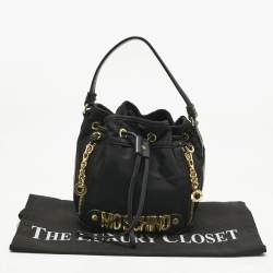 Pre Owned Moschino Black Nylon and Leather Classic Logo Bucket Bag