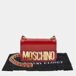 Pre Owned Moschino Red Patent Leather Mini Logo Shoulder Bag