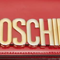 Pre Owned Moschino Red Patent Leather Mini Logo Shoulder Bag