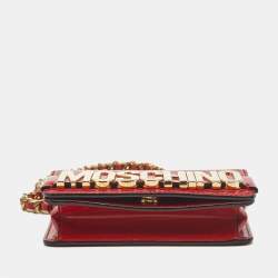 Pre Owned Moschino Red Patent Leather Mini Logo Shoulder Bag