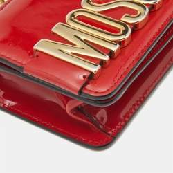 Pre Owned Moschino Red Patent Leather Mini Logo Shoulder Bag