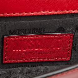 Pre Owned Moschino Red Patent Leather Mini Logo Shoulder Bag