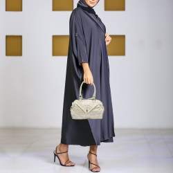 Pre Owned Moschino White/Cream Signature Fabric and Leather Zip Satchel