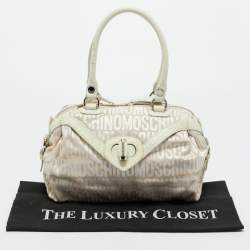 Pre Owned Moschino White/Cream Signature Fabric and Leather Zip Satchel
