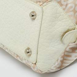 Pre Owned Moschino White/Cream Signature Fabric and Leather Zip Satchel