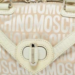 Pre Owned Moschino White/Cream Signature Fabric and Leather Zip Satchel