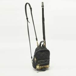Pre Owned Moschino Black Quilted Nylon Mini Classic Logo Backpack