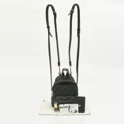 Pre Owned Moschino Black Quilted Nylon Mini Classic Logo Backpack