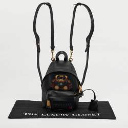 مملوكة مسبقًا Moschino Jeremy Scott Bat Teddy Bear Mini Black Coated Canvas Backpack
