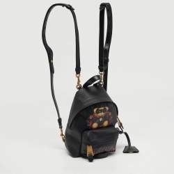 مملوكة مسبقًا Moschino Jeremy Scott Bat Teddy Bear Mini Black Coated Canvas Backpack