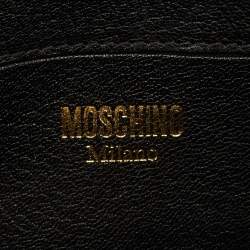 Pre Owned حقيبة كتف موسكينو شعار قلاب جلد أسود