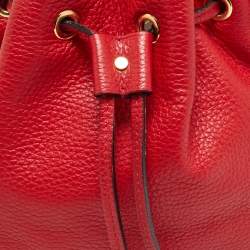 Pre Owned Moschino Logo Red Leather Drawstring Bucket Bag