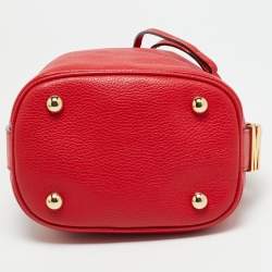 Pre Owned Moschino Logo Red Leather Drawstring Bucket Bag