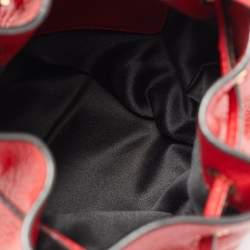 Pre Owned Moschino Logo Red Leather Drawstring Bucket Bag