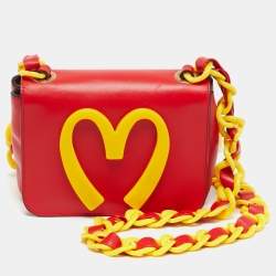 Pre Owned Moschino McDonald's Red/Yellow Leather Flap Crossbody Bag