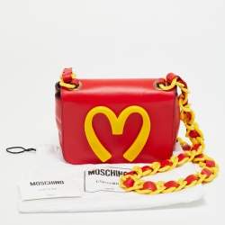 Pre Owned Moschino McDonald's Red/Yellow Leather Flap Crossbody Bag