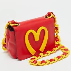 Pre Owned Moschino McDonald's Red/Yellow Leather Flap Crossbody Bag