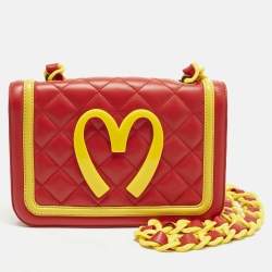 مملوكة مسبقًا Moschino McDonald's Red/Yellow Quilted Leather Flap Shoulder Bag