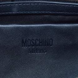 Pre Owned Moschino Logo Studded Black Quilted Leather Wristlet Pouch 