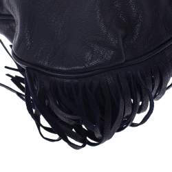 Moschino Navy Blue Leather Studded Fringe Hobo 